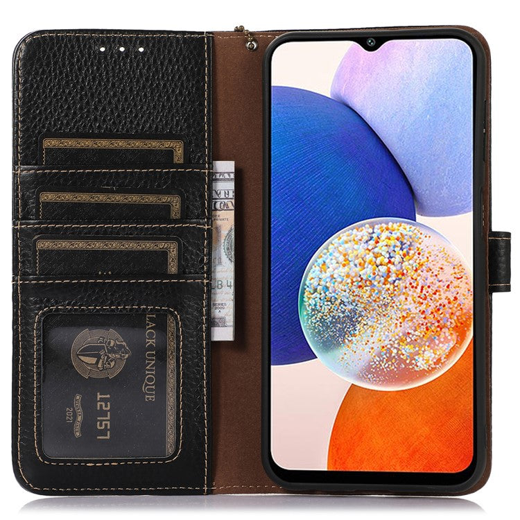 For Motorola Moto G64 5G Case RFID Blocking Genuine Cow Leather Phone Cover - Black