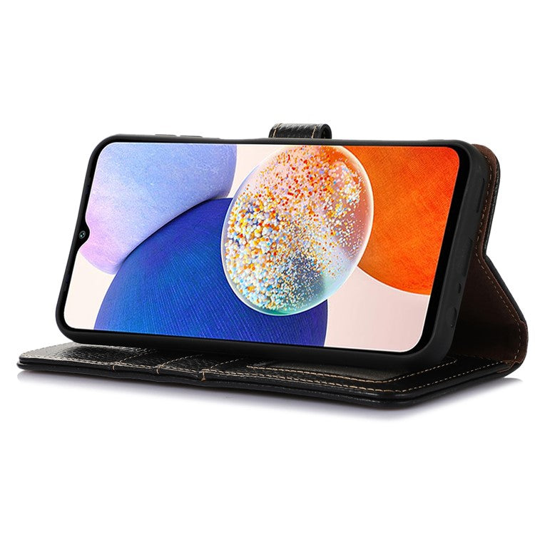 For Motorola Moto G64 5G Case RFID Blocking Genuine Cow Leather Phone Cover - Black