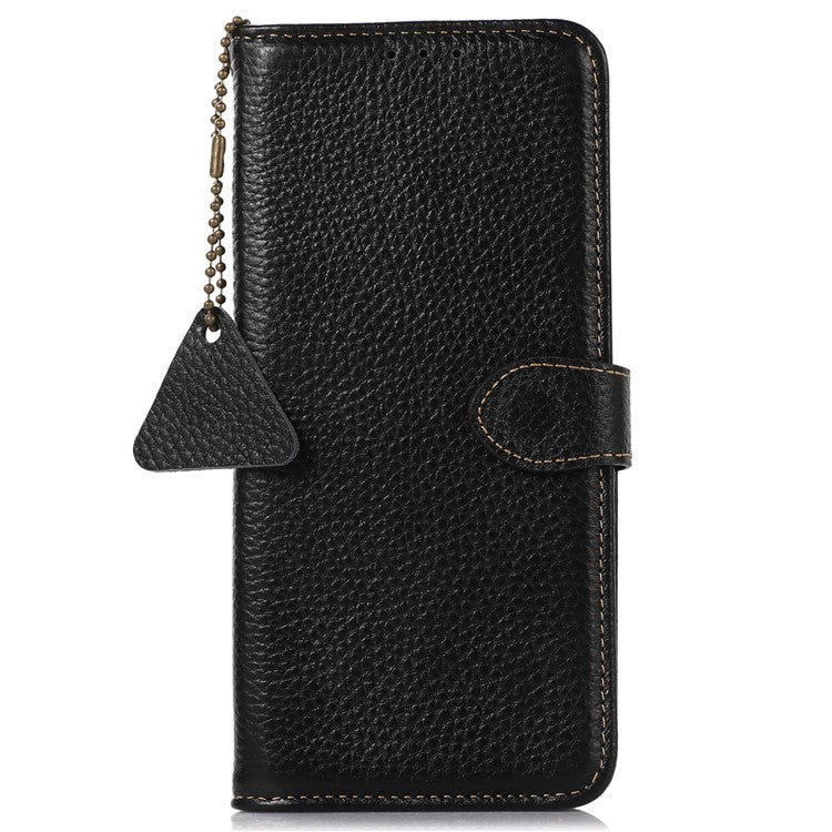 For Motorola Moto G64 5G Case RFID Blocking Genuine Cow Leather Phone Cover - Black