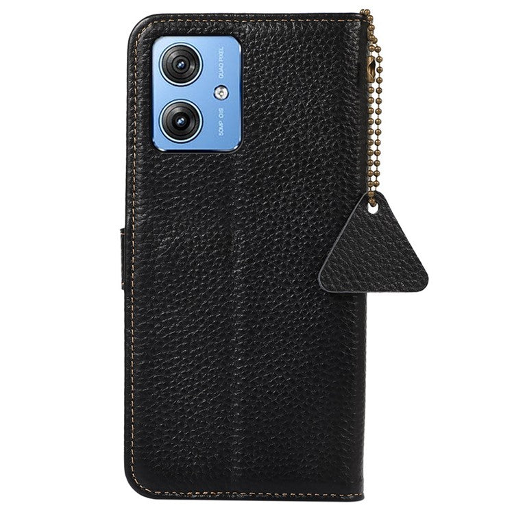 For Motorola Moto G64 5G Case RFID Blocking Genuine Cow Leather Phone Cover - Black