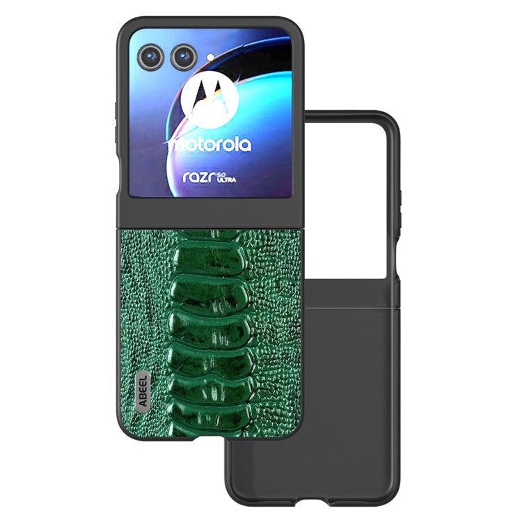 ABEEL For Motorola Razr 50 5G Case Genuine Cow Leather+PC Hard Phone Cover Crocodile Texture - Green