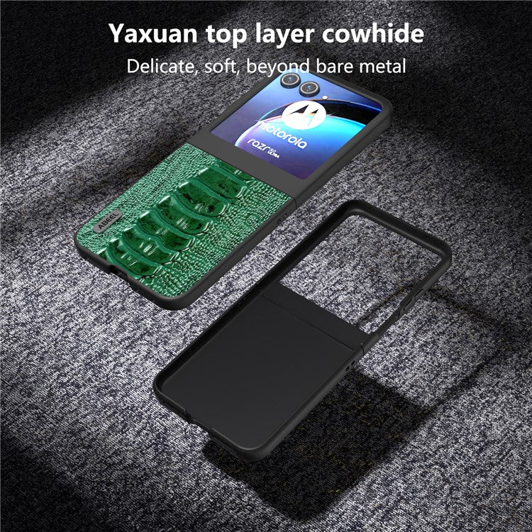 ABEEL For Motorola Razr 50 5G Case Genuine Cow Leather+PC Hard Phone Cover Crocodile Texture - Green