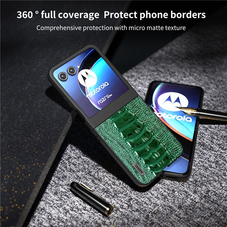 ABEEL For Motorola Razr 50 5G Case Genuine Cow Leather+PC Hard Phone Cover Crocodile Texture - Green