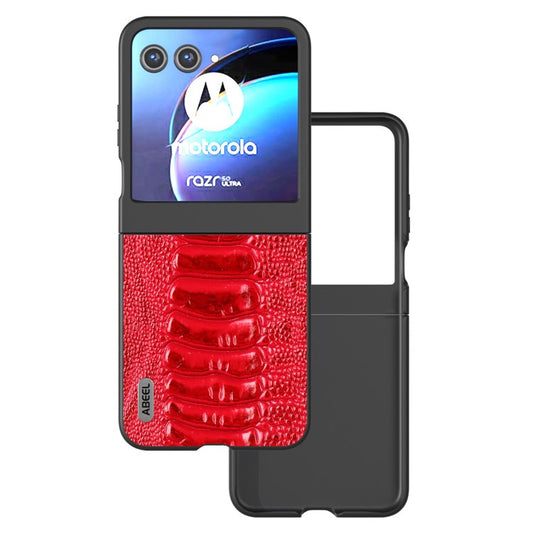 ABEEL For Motorola Razr 50 5G Case Genuine Cow Leather+PC Hard Phone Cover Crocodile Texture - Red