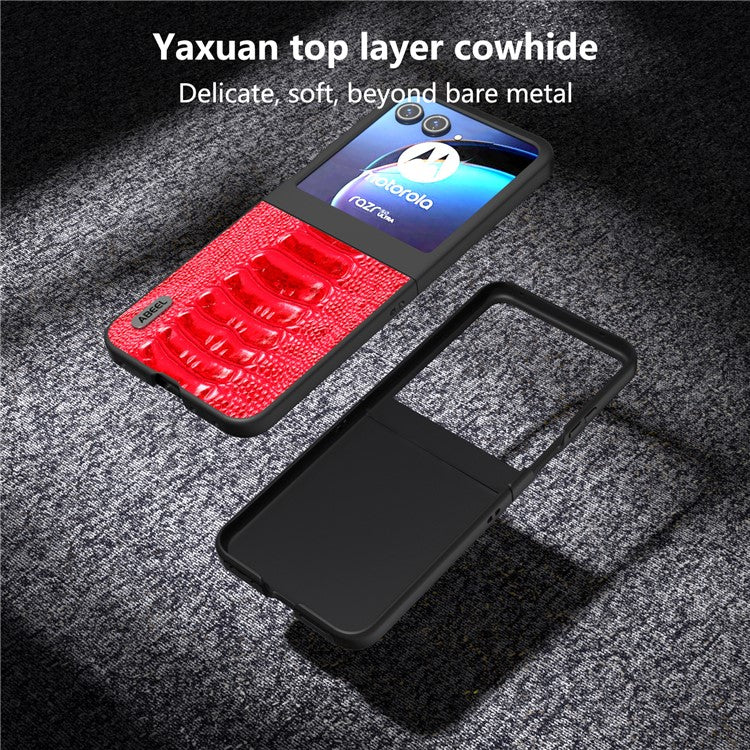 ABEEL For Motorola Razr 50 5G Case Genuine Cow Leather+PC Hard Phone Cover Crocodile Texture - Red