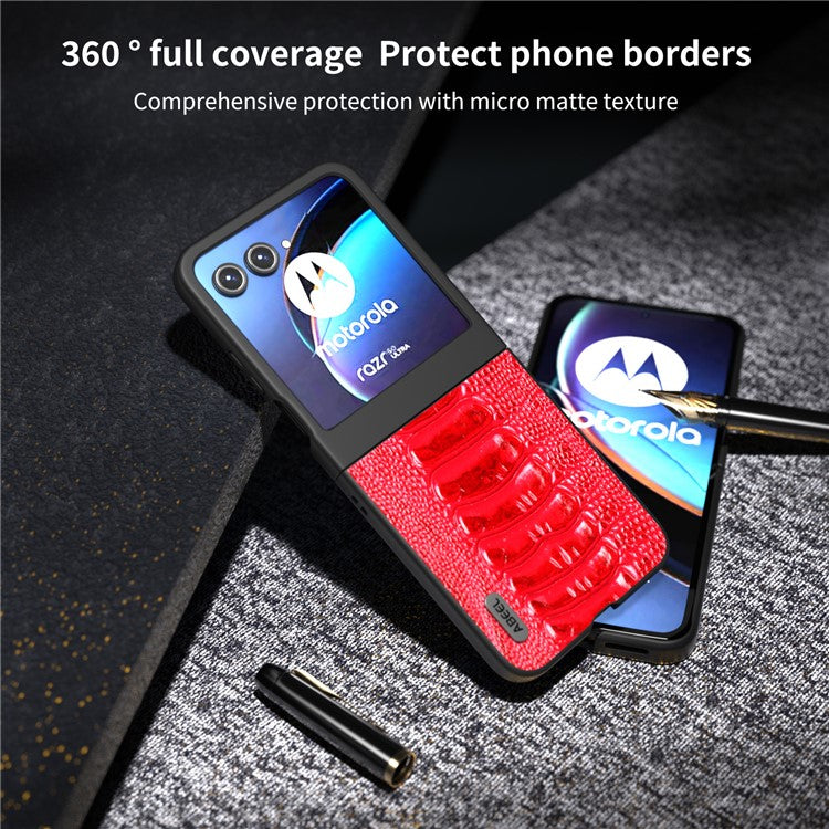 ABEEL For Motorola Razr 50 5G Case Genuine Cow Leather+PC Hard Phone Cover Crocodile Texture - Red