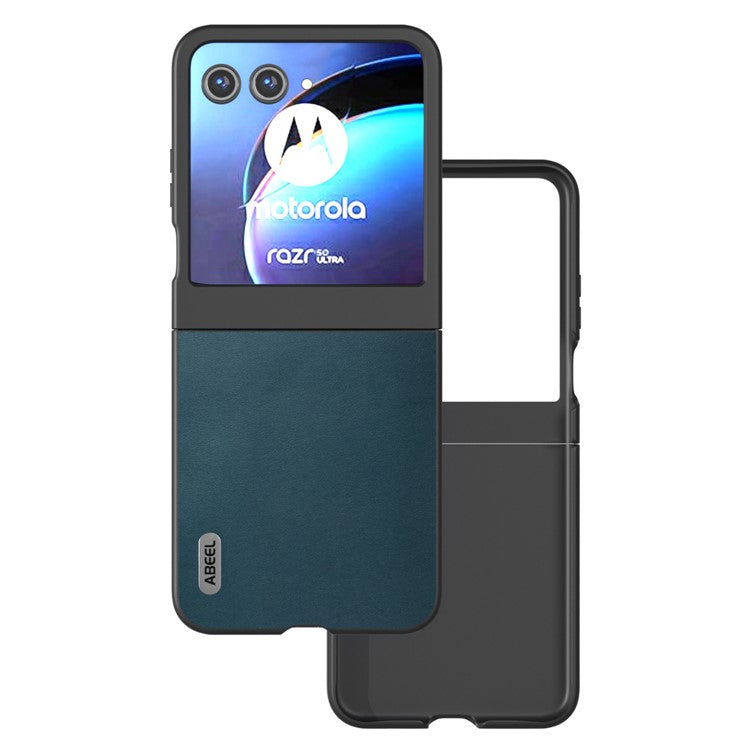 ABEEL For Motorola Razr 50 5G Case Genuine Cow Leather+PC Folding Phone Cover - Green