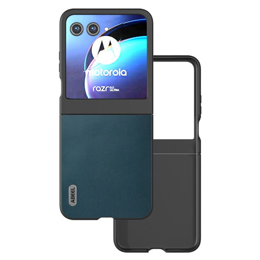 ABEEL For Motorola Razr 50 5G Case Genuine Cow Leather+PC Folding Phone Cover - Green