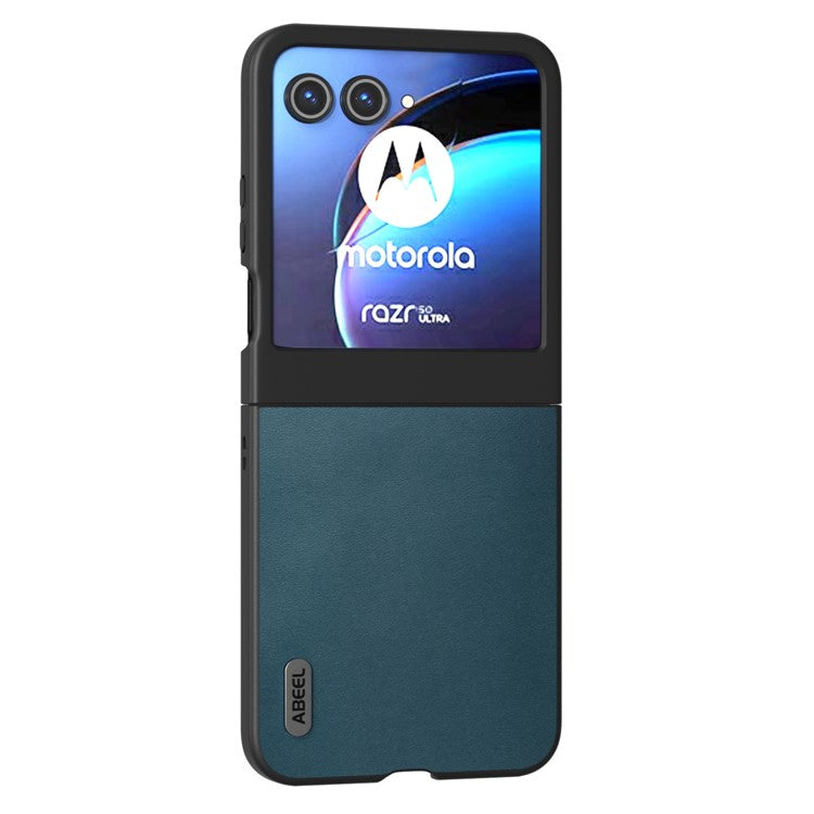 ABEEL For Motorola Razr 50 5G Case Genuine Cow Leather+PC Folding Phone Cover - Green