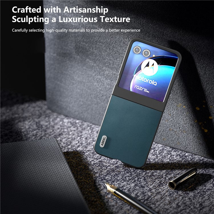 ABEEL For Motorola Razr 50 5G Case Genuine Cow Leather+PC Folding Phone Cover - Green