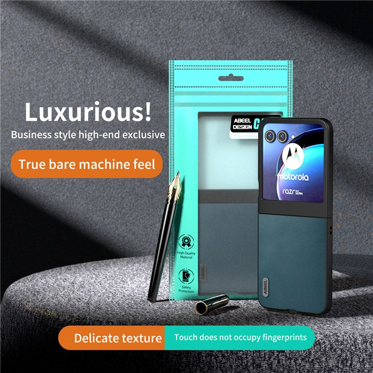 ABEEL For Motorola Razr 50 5G Case Genuine Cow Leather+PC Folding Phone Cover - Green