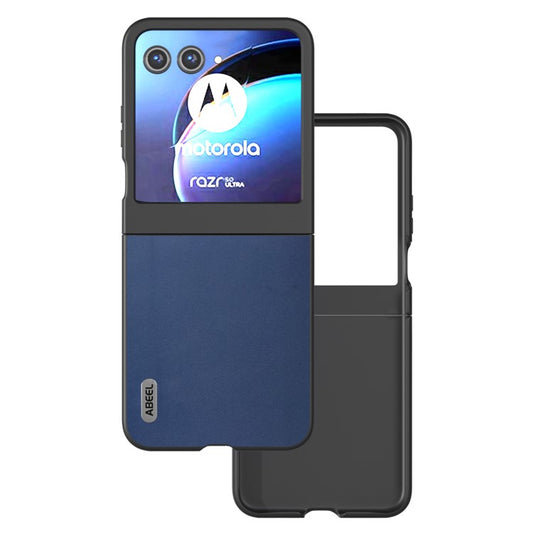 ABEEL For Motorola Razr 50 5G Case Genuine Cow Leather+PC Folding Phone Cover - Blue