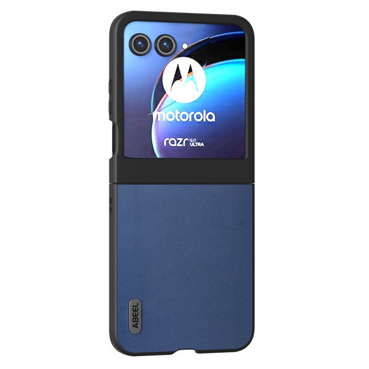 ABEEL For Motorola Razr 50 5G Case Genuine Cow Leather+PC Folding Phone Cover - Blue