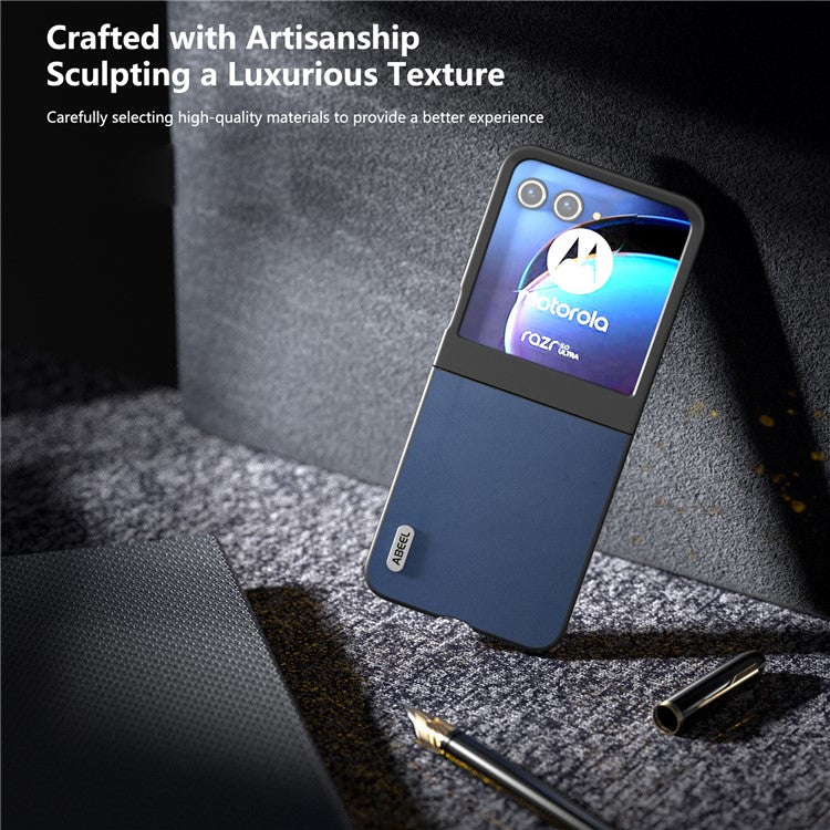 ABEEL For Motorola Razr 50 5G Case Genuine Cow Leather+PC Folding Phone Cover - Blue