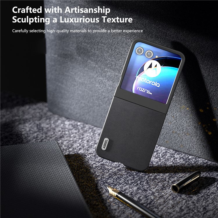 ABEEL For Motorola Razr 50 5G Case Genuine Cow Leather+PC Folding Phone Cover - Black