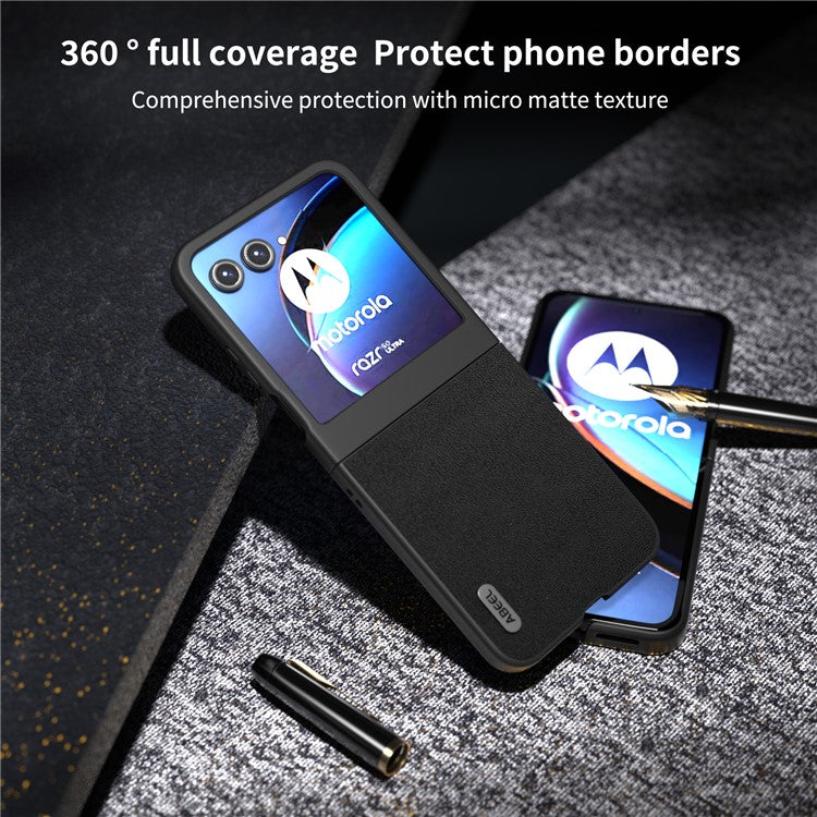 ABEEL For Motorola Razr 50 5G Case Genuine Cow Leather Coated PC Phone Cover - Black