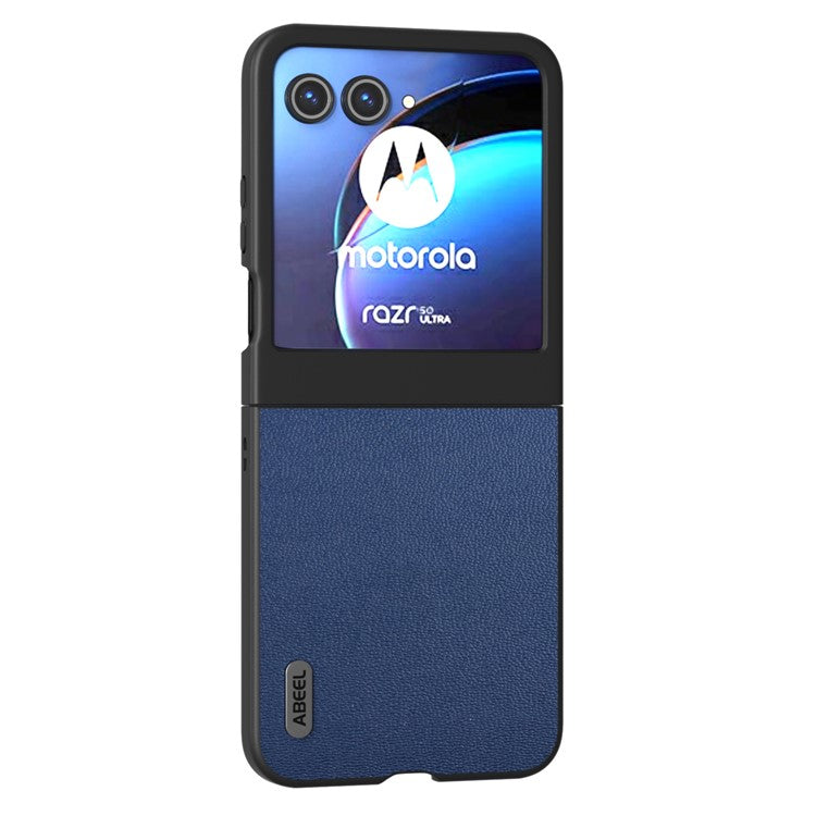 ABEEL For Motorola Razr 50 5G Case Genuine Cow Leather Coated PC Phone Cover - Blue