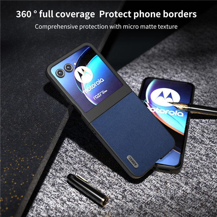 ABEEL For Motorola Razr 50 5G Case Genuine Cow Leather Coated PC Phone Cover - Blue