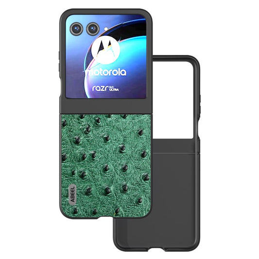 ABEEL For Motorola Razr 50 5G Case Ostrich Texture Genuine Cow Leather+PC Phone Cover - Green