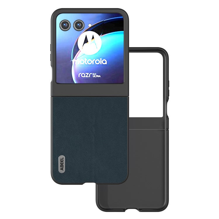 ABEEL For Motorola Razr 50 5G Case Wave Texture Genuine Cow Leather Coated PC Phone Cover - Green