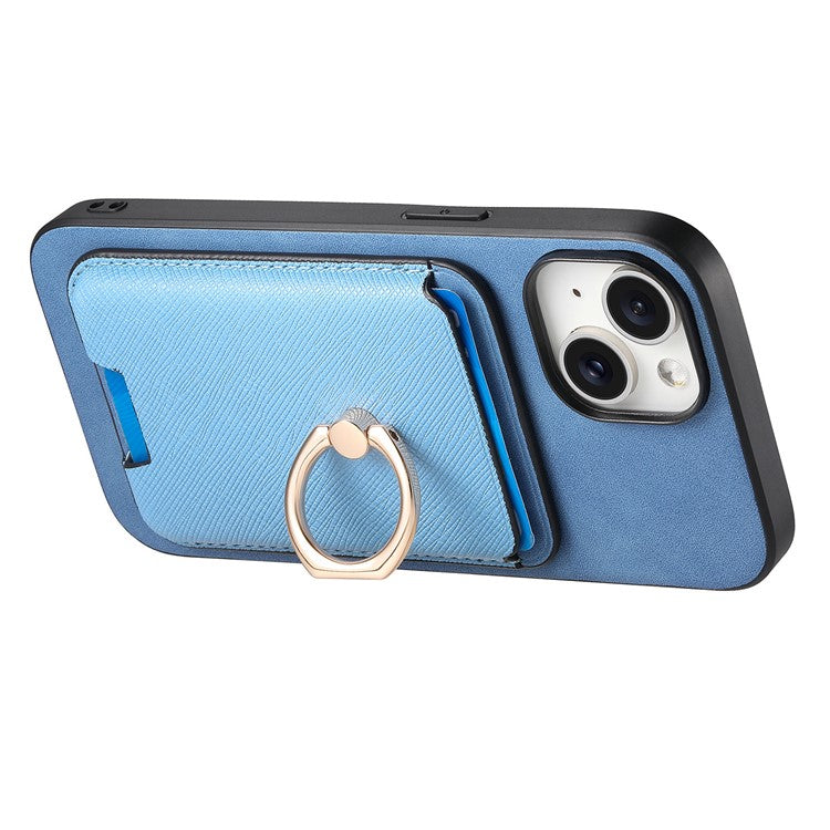 For iPhone 14 Case Ring Kickstand Phone Cover with Detachable Magnetic Card Slot - Blue