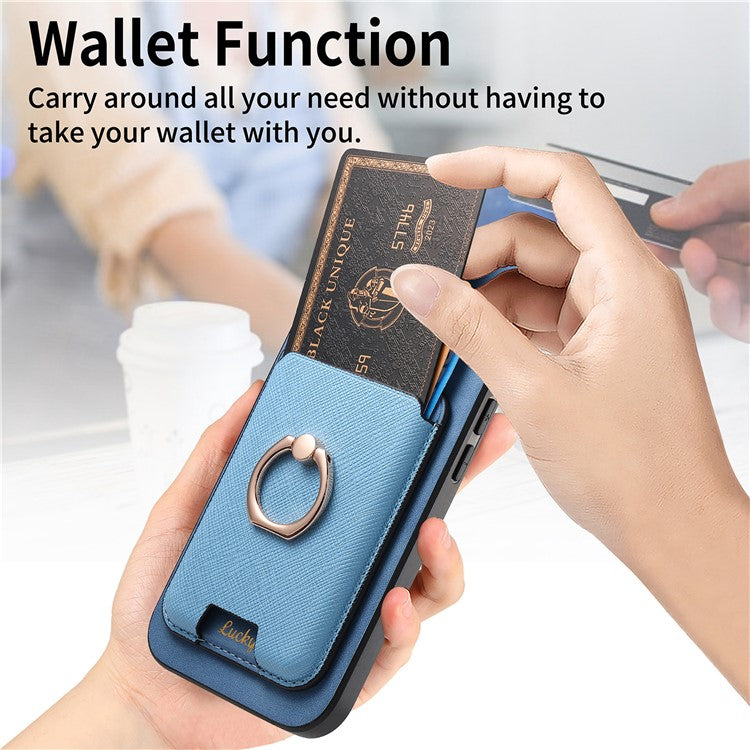 For iPhone 14 Case Ring Kickstand Phone Cover with Detachable Magnetic Card Slot - Blue