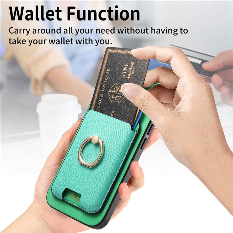 For iPhone 14 Case Ring Kickstand Phone Cover with Detachable Magnetic Card Slot - Green
