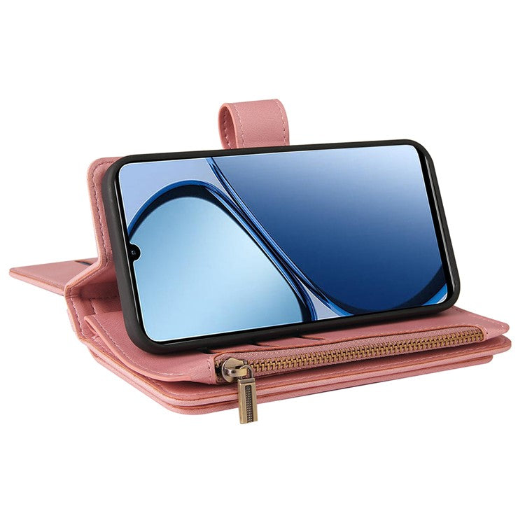 KT Multi-Functional Series-2 For Realme C63 4G / C61 4G Phone Case Zipper Wallet Skin-Touch Anti-scratch Leather Cover - Pink