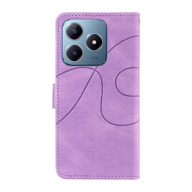 For Realme C63 4G / C61 4G Case Curved Line Imprinted Leather Stand Phone Cover - Light Purple