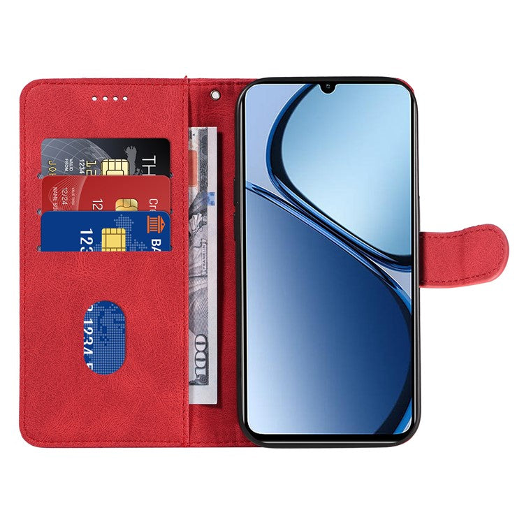 For Realme C63 4G / C61 4G Case Curved Line Imprinted Leather Stand Phone Cover - Red