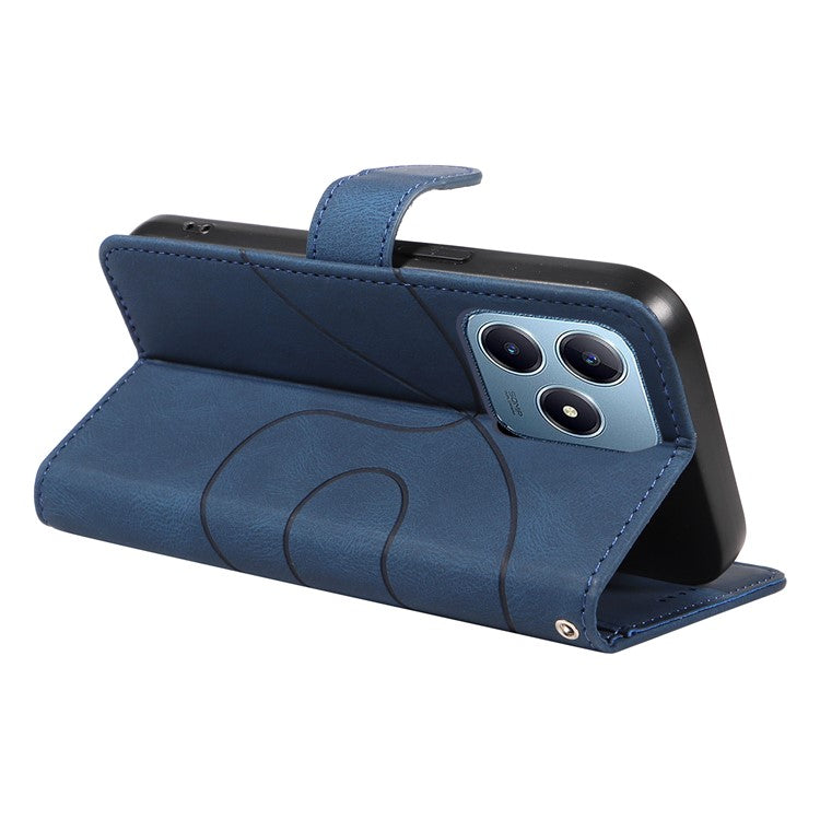 For Realme C63 4G / C61 4G Case Curved Line Imprinted Leather Stand Phone Cover - Blue