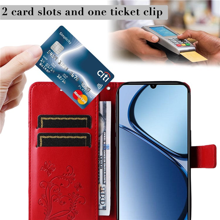 KT Imprinting Flower Series-2 For Realme C63 4G / C61 4G Case Anti-drop Leather Butterfly Imprint Phone Cover - Red