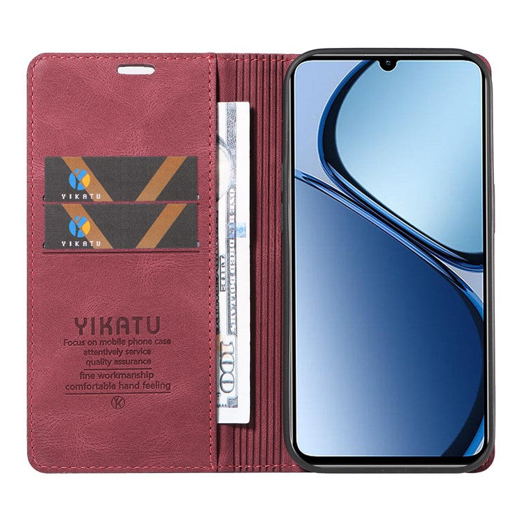 YIKATU YK-004 For Realme C63 4G / C61 4G Case Leather Phone Wallet Cover Skin-Touch - Wine Red