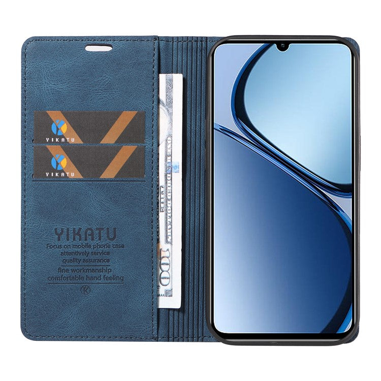 YIKATU YK-004 For Realme C63 4G / C61 4G Case Leather Phone Wallet Cover Skin-Touch - Blue
