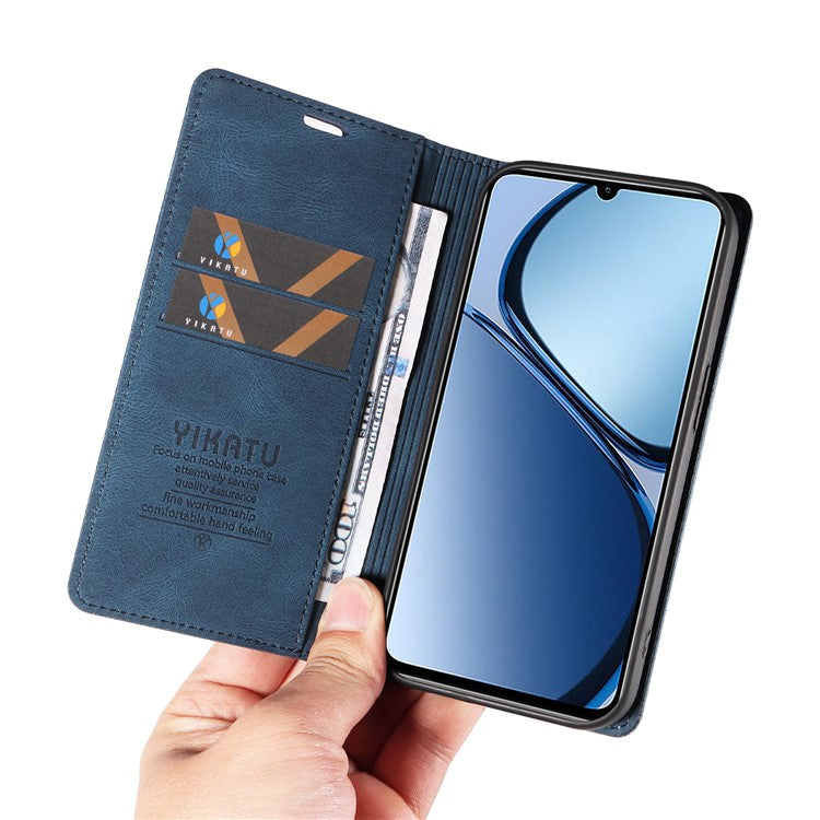 YIKATU YK-004 For Realme C63 4G / C61 4G Case Leather Phone Wallet Cover Skin-Touch - Blue