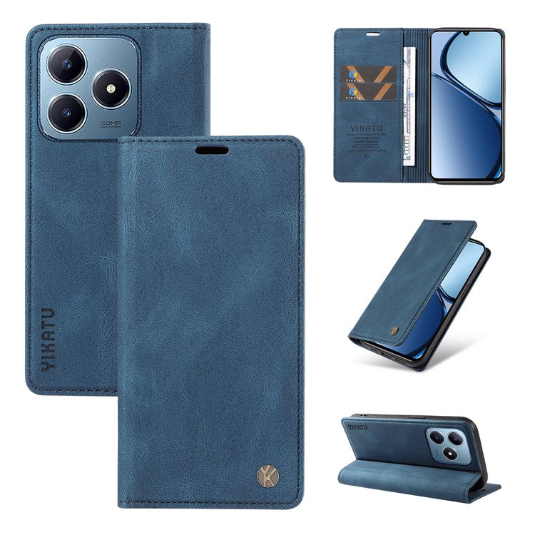 YIKATU YK-004 For Realme C63 4G / C61 4G Case Leather Phone Wallet Cover Skin-Touch - Blue