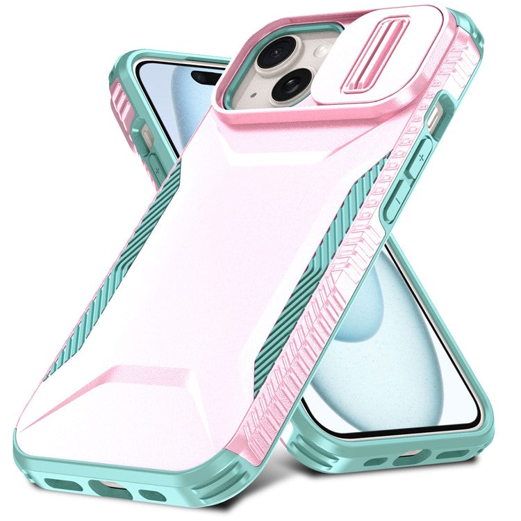 For iPhone 14 Plus / 15 Plus Case CamShield TPU+PC Phone Cover Shockproof Dustproof - Pink / Grey Green