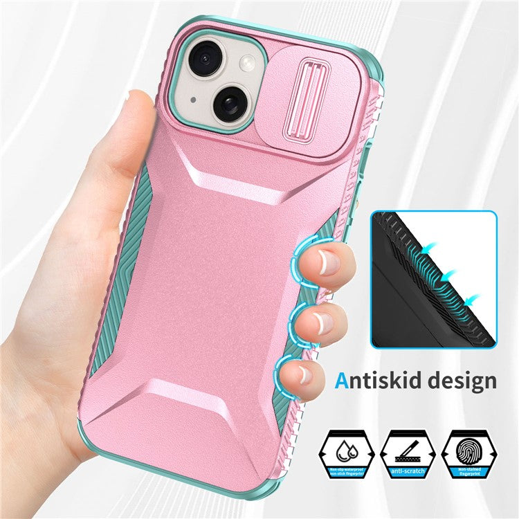For iPhone 14 Plus / 15 Plus Case CamShield TPU+PC Phone Cover Shockproof Dustproof - Pink / Grey Green