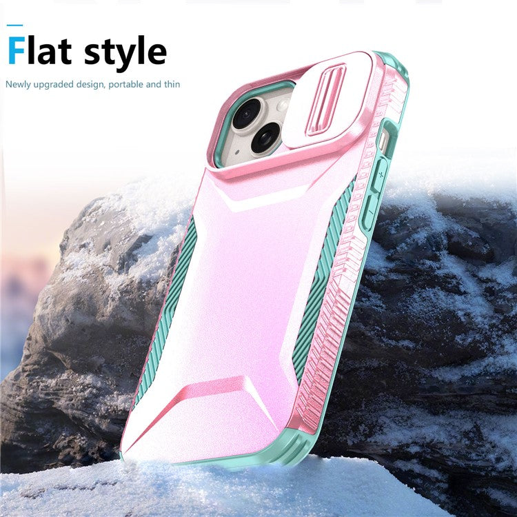 For iPhone 14 Plus / 15 Plus Case CamShield TPU+PC Phone Cover Shockproof Dustproof - Pink / Grey Green