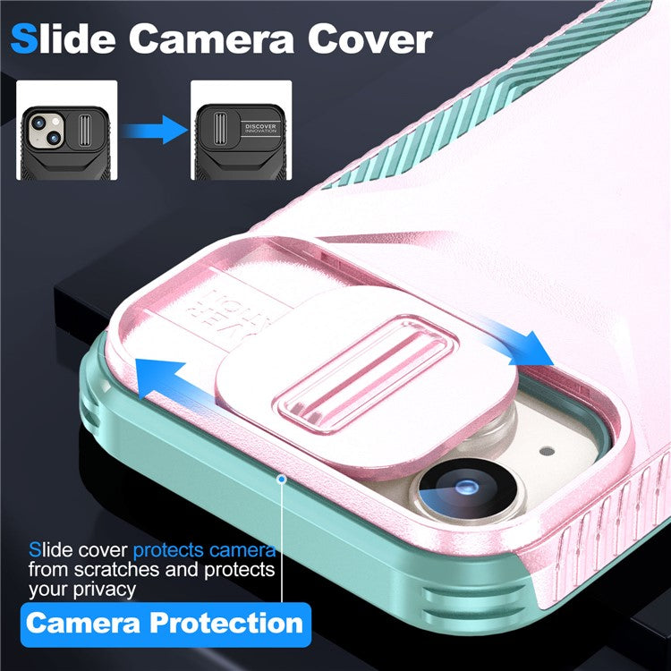 For iPhone 14 Plus / 15 Plus Case CamShield TPU+PC Phone Cover Shockproof Dustproof - Pink / Grey Green