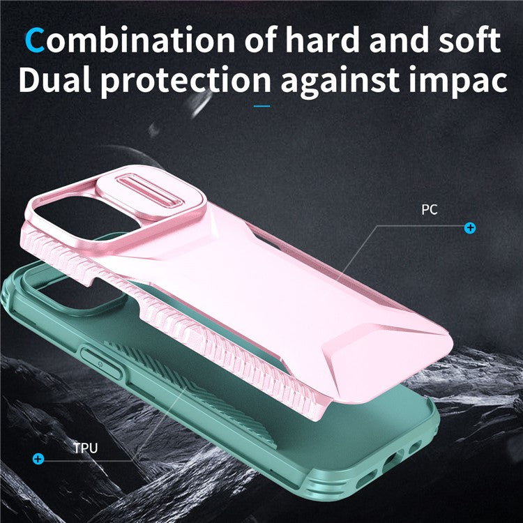 For iPhone 14 Plus / 15 Plus Case CamShield TPU+PC Phone Cover Shockproof Dustproof - Pink / Grey Green