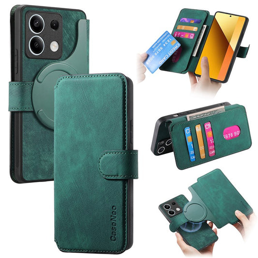 For Xiaomi Redmi Note 13 5G Magnetic Case CASENEO Detachable Leather Phone Wallet Cover - Green