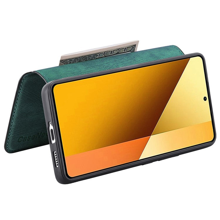 For Xiaomi Redmi Note 13 5G Magnetic Case CASENEO Detachable Leather Phone Wallet Cover - Green