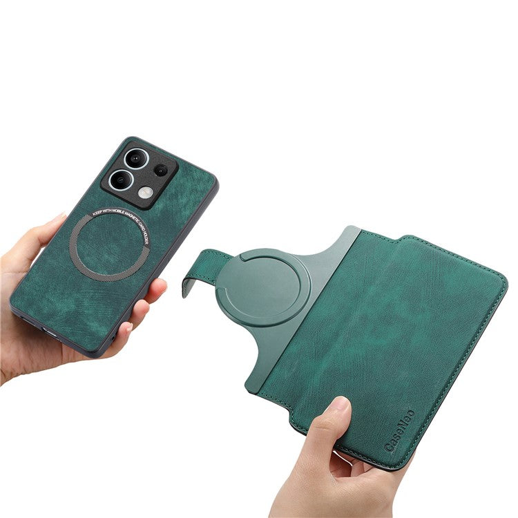 For Xiaomi Redmi Note 13 5G Magnetic Case CASENEO Detachable Leather Phone Wallet Cover - Green