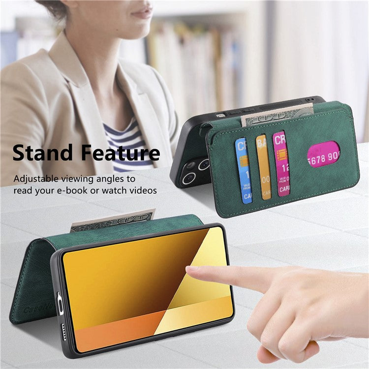 For Xiaomi Redmi Note 13 5G Magnetic Case CASENEO Detachable Leather Phone Wallet Cover - Green