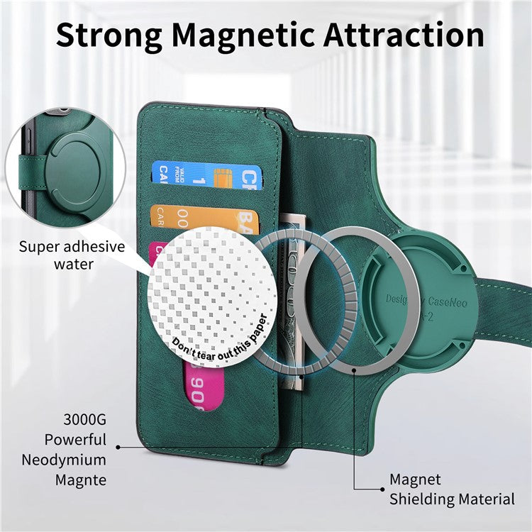 For Xiaomi Redmi Note 13 5G Magnetic Case CASENEO Detachable Leather Phone Wallet Cover - Green
