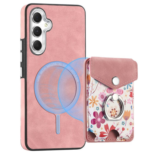 E3 For Samsung Galaxy A15 4G / 5G Magnetic Phone Case Card Bag Leather+TPU Cover - Pink