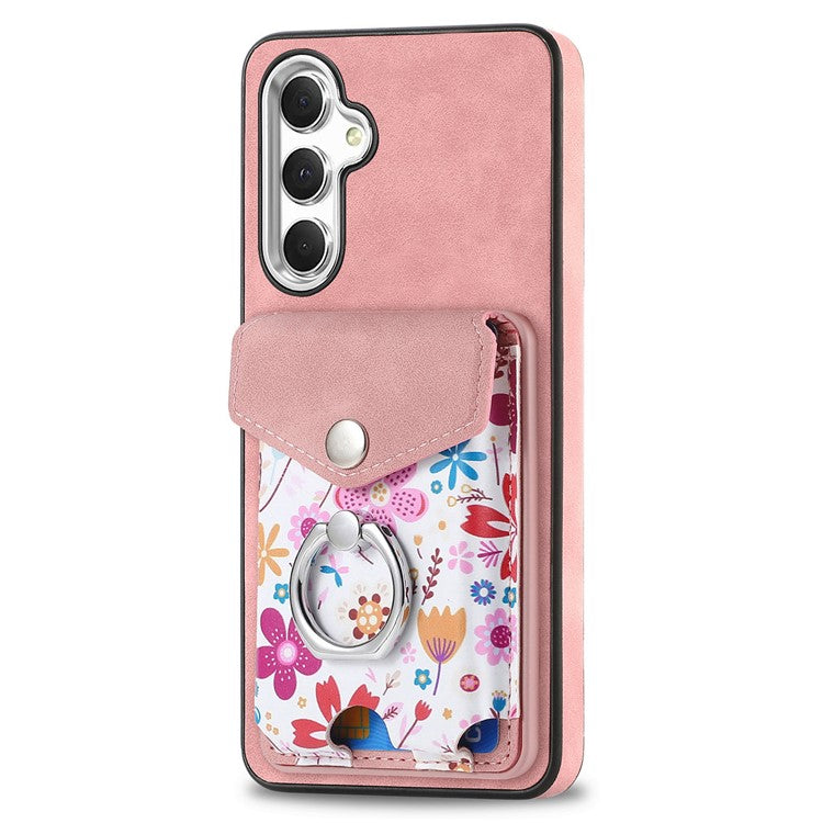 E3 For Samsung Galaxy A15 4G / 5G Magnetic Phone Case Card Bag Leather+TPU Cover - Pink