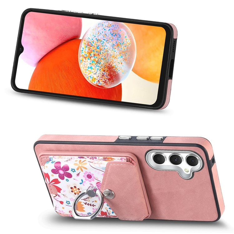E3 For Samsung Galaxy A15 4G / 5G Magnetic Phone Case Card Bag Leather+TPU Cover - Pink