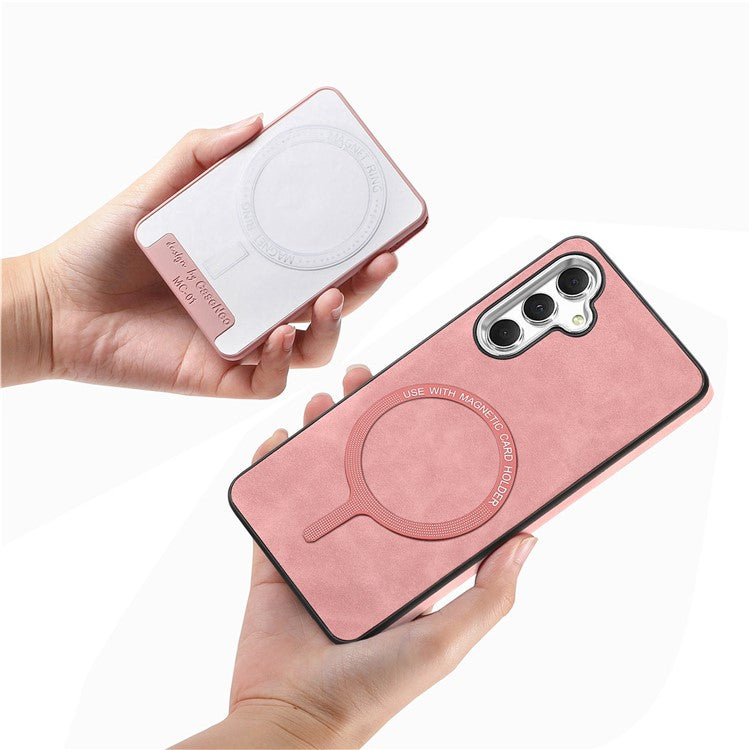 E3 For Samsung Galaxy A15 4G / 5G Magnetic Phone Case Card Bag Leather+TPU Cover - Pink